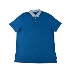 TED BAKER Polo Blue Short Sleeve Geometric Print Collar Slim Fit Men 6 Size L